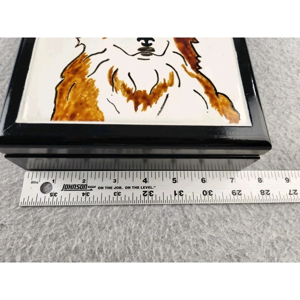 Hand Painted Dog Wooden Box Australian Shepherd Border Collie Trinket Case Art